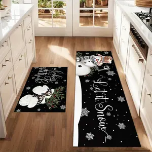 2Pcs Lazy Snowman And Gloves On Christmas Day Floor Mat Set Household Decorative Rug Farmhouse Kitchen Rug Dining Room Flooring Laundry Room Decor Carpet Mat