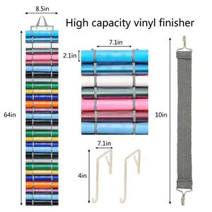 Vinyl Roll Holder with 60 Compartments and Keeper Door Hooks Strap, Clear Organizers Wall Mount for Home Craft Closet (Grey) Gift Rack