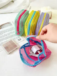 Candy Color Women's Mesh Cosmetic Bag, Durable and Fashionable Design, Perfect for Daily Use and Travel, Holiday Gift, Random Handle Color