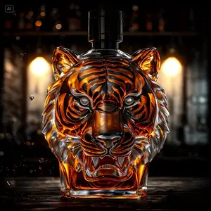 Tiger-Shaped Whiskey Decanter & Wine Bottle, 10.14oz Reusable Glass Mini Bottle, Elegant Animal Design, Perfect for Christmas & Halloween, Perfect Gift