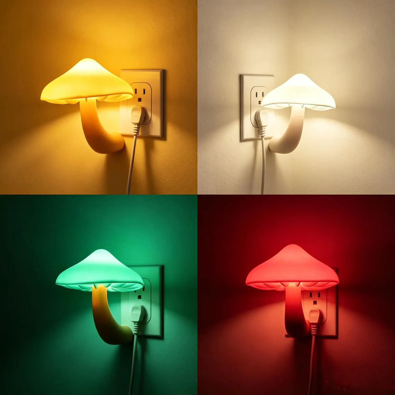 4-Pack Compact LED Cute Mushroom Lamp, Plug-In Wall Nightlight with Dusk-to-Dawn Sensor, 7-Color Changing Decorative Lights for Kids Room Cute Setup, Cozy Indoor Nursery Bedroom Decor Gift