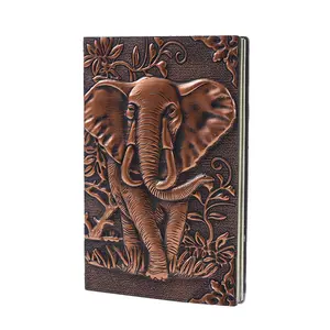 3D Embossed Elephant Pattern Leather Notebook - Vintage Bronze, Handmade Hardcover Journal, suitable for writing and drawing, a unique gift for travelers, graduates, promotions, or elders' birthdays (Elephants Never Forget Edition)