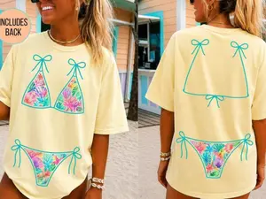 Neon Comfort Colors Bikini Shirt, Beach Floral Swimsuit Top Design, Summer Vacation Beach Outfit, Cute Bikini Body Graphic Tee