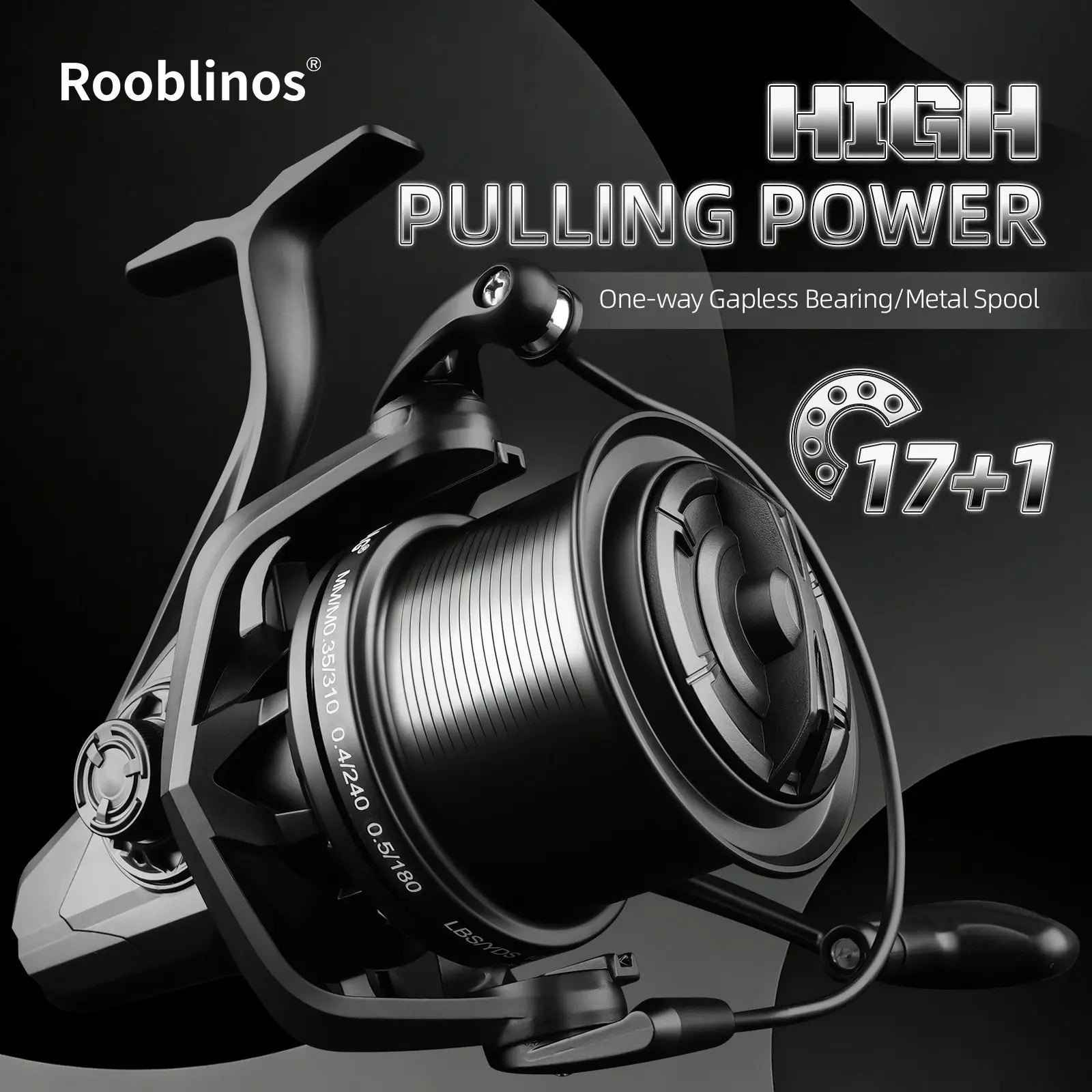 Rooblinos Black Surf Fishing Reel, Spinning Reel, 200+ Meter Long Cast, Powerful Smooth Drag, Ideal Rooblinos Black Surf Fishing Reel, Spinning Reel, 200+ Meter Long Cast, Powerful Smooth Drag, Ideal