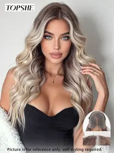 Topshe 13x6 Glueless Lace Front Wig, Ombre Dark Root to Silver Color, Long Curly Hair, High Temperature Resistant, Comfortable and Natural Look