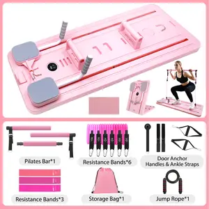 homimanor Pilates Board Set for Home Workout, Portable Pilates Reformer Machine Multifunctional Abdominal Board with Pilates Bar and Resistance Bands Kit for Core & Full Body Training