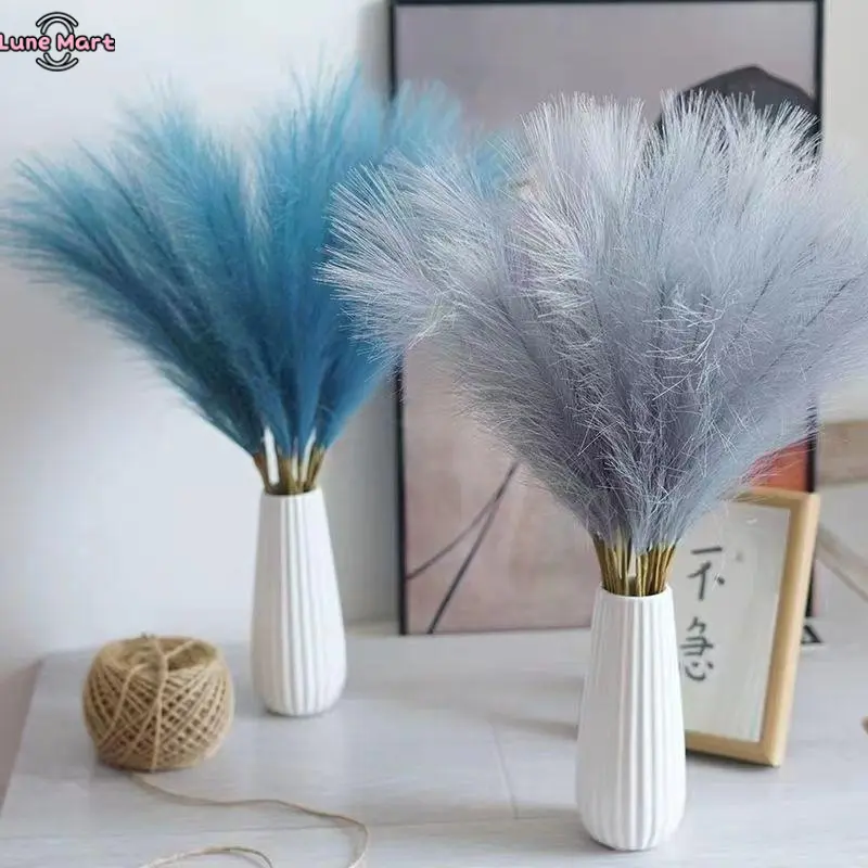 LuneMart Artificial Pampas Grass Fluffy Artificial Fake Flowers Boho Decoration Bulrush Reed Christmas Decorations Pampas Home Decor Living Room Wall Decor Pampas Flower Decorative Flower Decoration Flower For Living Room Corner Fake Chrysanthemum