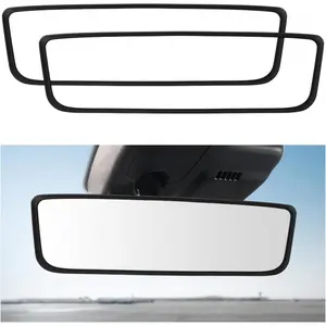 2 Rear View Mirror Protector Frame, Silicone Automotive Interior Rearview Mirror Cover for Women Girls, Mirror Edge Protective Cover Compatible with Model 3 Y, Car Accessories (Black)