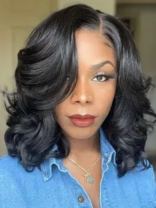 Side Part Mixed Curly Bob Wig, Short Curly Hair Wigs for Women, Body Wave Synthetic Material Wig, Glueless, Friendly for Beginners, All Seasons