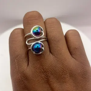 Rainbow hematite adjustable ring