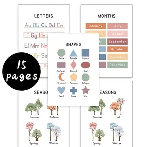 Educational Posters: Alphabet, Months, Shapes, Seasons Charts, English Vocabulary Learning, Classroom Decor for Kids, Teaching Aid