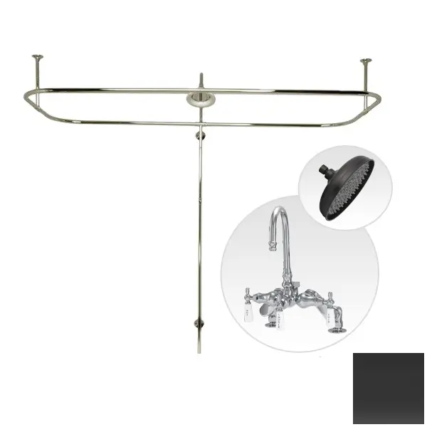 Side Deck Mount Clawfoot Tub Shower Enclosure with Gooseneck Faucet and Rain Shower Head in Oil Rubbed Bronze