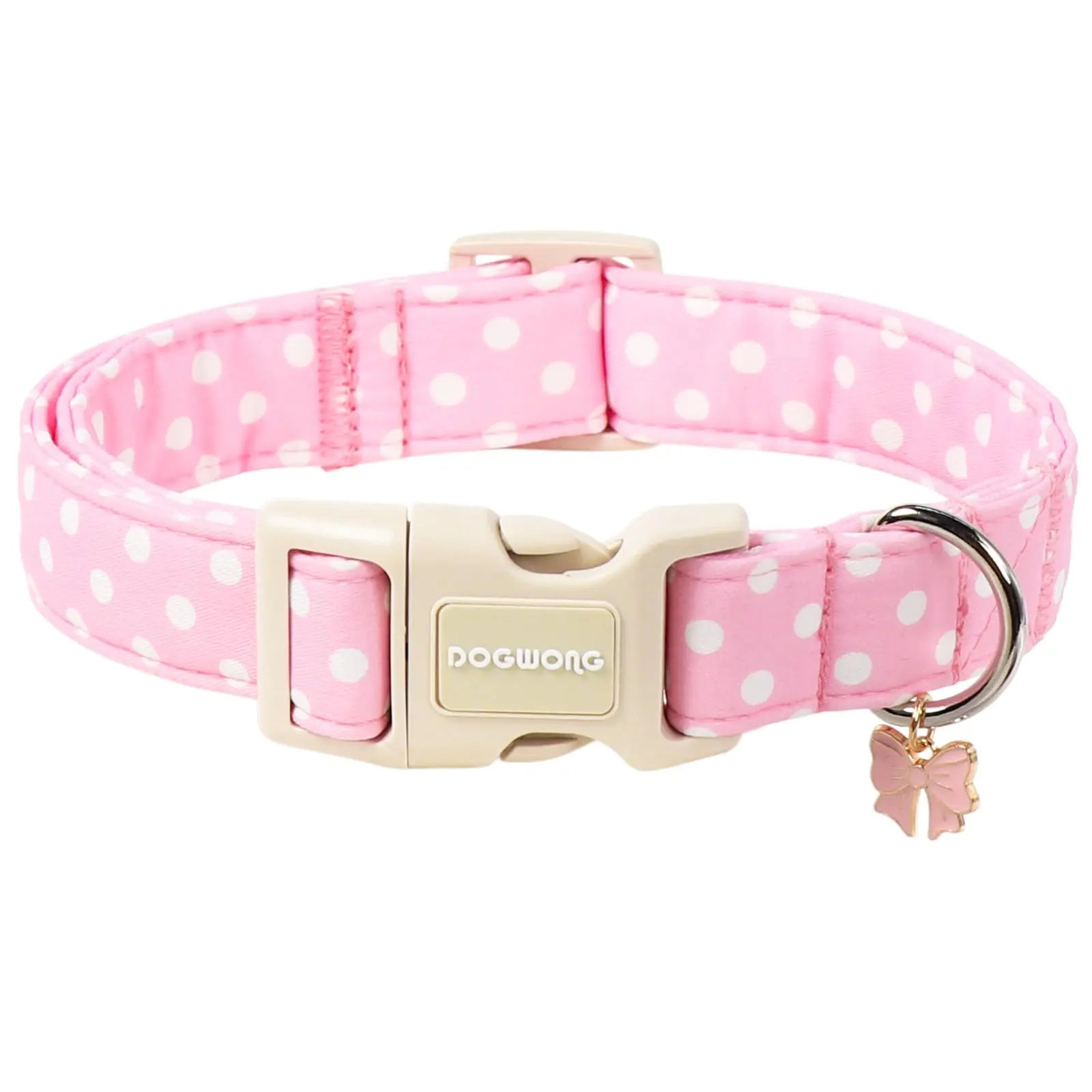 DOGWONG Spring Summer Pink Polka Dot Dog Collar for Girl Dogs, Adjustable Soft Beach Collar for Small Medium Female Dogs