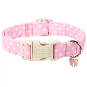 DOGWONG Spring Summer Pink Polka Dot Dog Collar for Girl Dogs, Adjustable Soft Beach Collar for Small Medium Female Dogs