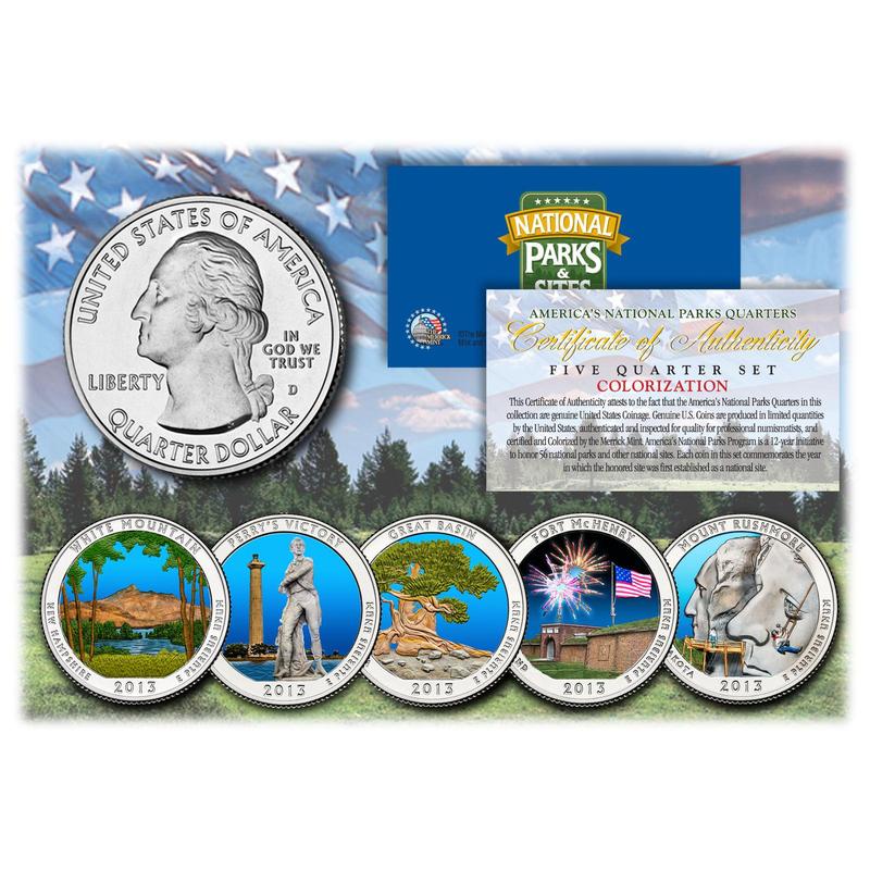 2013 America The Beautiful COLORIZED Quarters U.S. Parks 5-pc Set w/Capsules