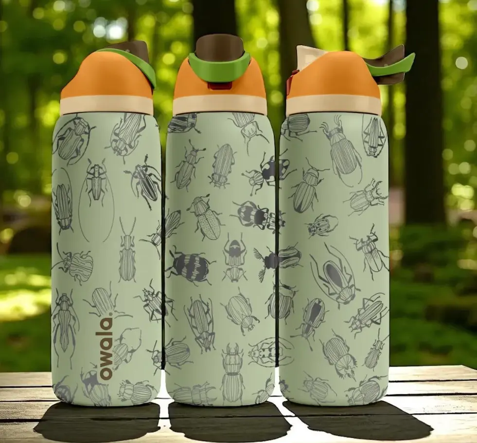 Bug Pattern Owala FreeSip Water Bottle 24oz 32oz Engraved Insect Design Beetle Nature Tumbler Insulated Stainless Steel Forest Adventure Gift