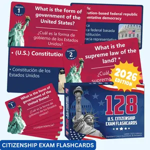 128 U.S. Citizenship Flashcards 2026, English Spanish Civics Test Study Cards for Naturalization Interview / Flashcards de Ciudadanía de EE. UU. 2026