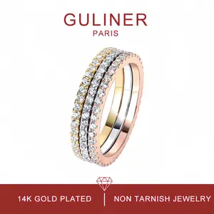 GULINER PARIS 14K Gold Plated Cubic Zirconia Two-Toned Stacking Rings Non Tarnish Jewelry for Summer Gift Outdoorfun Daily Outfits DealsforYouDaily