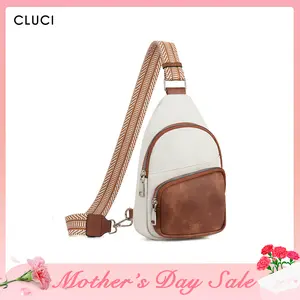 CLUCI Small Sling Bag for Women and men, Vegan Leather Fanny Pack Crossbody Bag with Guitar Strap, Multi Pockets, Zipper Closure