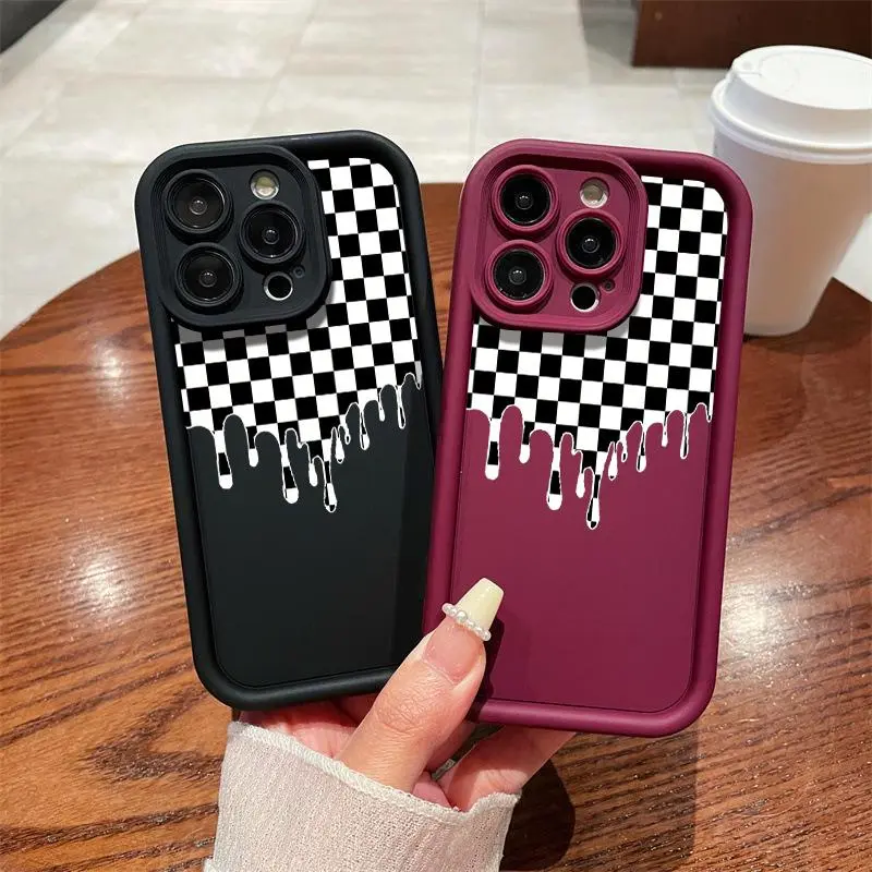 Checkered Soft Silicone Smartphone & Cellphone Case, Flexible TPU Bumper Casing with Full Protection, Shockproof Design & Camera Guard for iPhone 17-17E,16-16E,15,14,13,12,11 Pro Max Plus Air XSMAX Mini