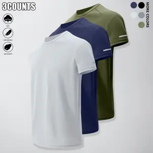 3 Pack Casual Sports Tshirts, Breathable Quick Dry Short Sleeve Crew Neck Shirt, Athletic Running Shirt, Moisture Wicking Workout Tee, Gym Fitness Training Short Sleeve, Moisture Wicking Fabric, For Gym Enthusiasts