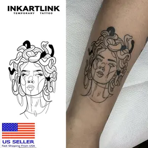 INKARTLINK Tattoo Tech, 2 Sheets Large Semi Permanent Tattoo, Adult Art Design Temporary Tattoos, Lasts 1-2 Weeks, Waterproof, Realistic Look, No Adhesive, No Reflection (Medusa) Cruelty-Free Technology Easy-To-Apply