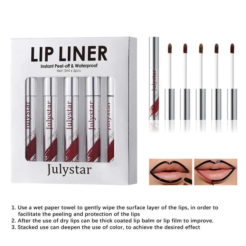 Long Lasting Lip Liner, 5 Counts Lip Liner Set Non Smudge Waterproof Lip Liner Pencil, Easy Coloring Lip Liner Pen, Liquid Lip Liner, All Day Lipliner, Suitable for All Occasions Lip Makeup, Girls Makeup Accessories, Cosmetic, Lipliner