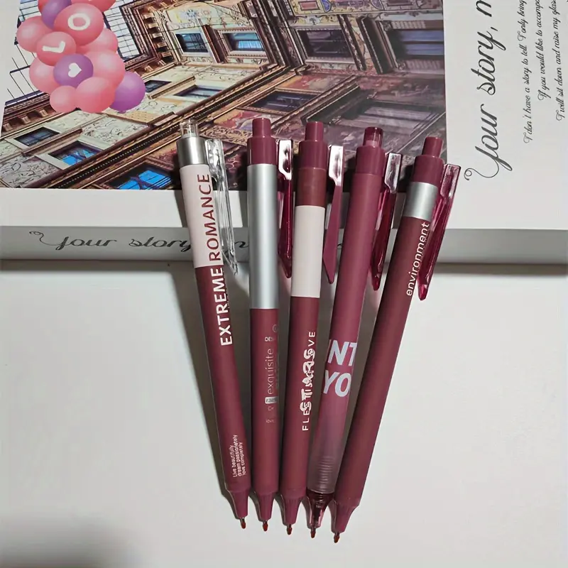 Vintage High Value Push-On 0.5mm Ink Gel Pens, Writing Pen, College Student Pen, 5/10pcs Set, Perfect for Back to School & Office Use, Unique Gift Idea