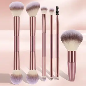 6-Piece Versatile Makeup Brush Set – 2 Large Double-Head Facial Brushes: 2-In-1 Design For Full-Face Application; 3 Small Eye Brushes For Precise Eye Makeup: Eyeshadow, Crease Blending & Eyeliner Smudging; 1 Short Blush Brush For Targeted Cheek Color