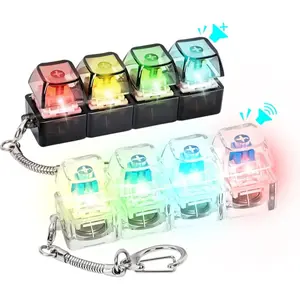 2 Pcs 4-in-1 Mechanical Key Fidget Keychain with LED - Silent & Loud Clicker Keychain Desk Accessory Relaxing Gift for Office & Car