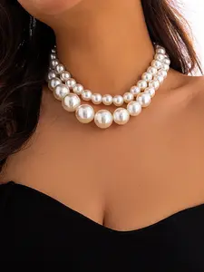 Women's Elegant Faux Pearl Decorated Layered Necklace, Exquisite Trendy Beaded Necklace, Chic Jewelry As Gift for Girlfriend, Necklace Set