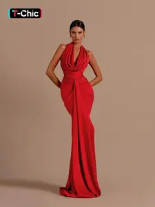 Elegant Formal Halter Neck Off-Shoulder Bodycon Dress, Fit, Sleeveless Backless Design, Aesthetic Chic, Perfect for Parties & Events, Women's Fashion Clothing, Lady Womenswear