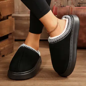 Women's Suede Mini Boots Winter Warm Comfy Fleece-Lined Platform Fleece Slippers for Indoor Outdoor Shoes Foot Clogs Girl