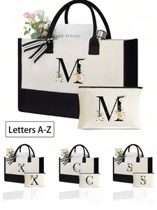 Initial Tote Bag Comes With A Makeup Bag, Present Bag, Large Bag, Suitable For Wedding, Birthday, Beach, Holiday,School Bag, Suitable For Weddings, Birthdays, Beaches, And Holidays, A Great Gift For Women, Mom, Teachers, Friends, Bridesmaids,Student