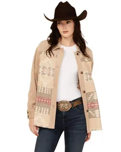 Shyanne Women's Wide Wale Southwestern Print Corduroy Shacket - Srfa24w58-Bge