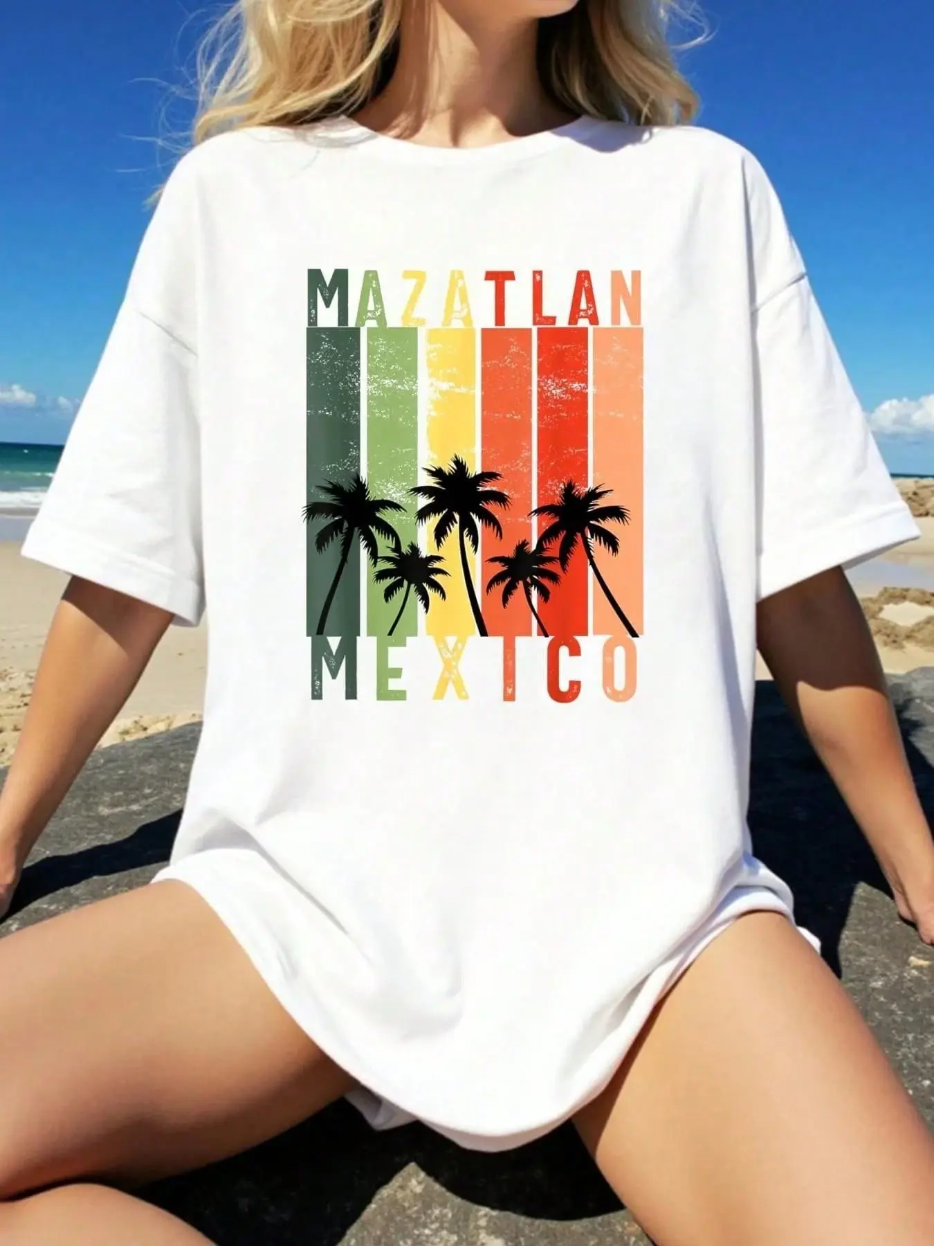 100% pure cotton Mazatlan Mexico Souvenir Mexican Vacation Men Women Reminder-Shirt Summer Tops White Top Graphic Tees Women  Art Top Summer-Shirt Women