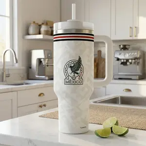 40oz insulated mug with handle and printed straw, white color, large capacity, a gift for sports fans.