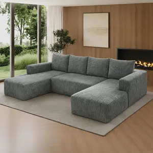 127.5" U-Shaped Corduroy Modular Cloud Sofa, Oversized 5-Seater with Chaise & Included Pillows, No Assembly Required, Convertible Space-Saving Indoor Furniture for Living Room, Office (2 Packages Shipping)