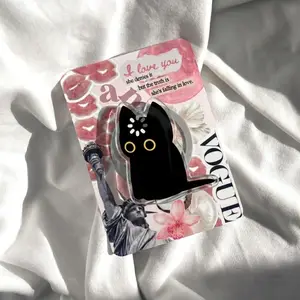 No Thoughts Head Empty Cat Phone Grip Loading Black Cat Griptok Funny Meme Phone Holder Cute Void Cat Phone Stand Acrylic Quirky Phone Accessory Birthday Gift for Bestie Kindle