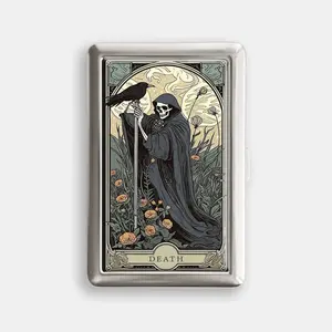 Death Funny Skeleton Tarot Card 100s or King Size Case Storage Box Card Holder Metal Wallet