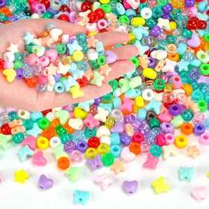 F-HDJ04  1000+PCS Pony Beads Assorted Beads for Bracelets, 9mm Acrylic Rave Kandi Beads Bulk with Cute Heart Star Butterfly Assorted Beads Shaped for Hair Braid Keychain Charms Jewelry Making Kids DIY Crafts