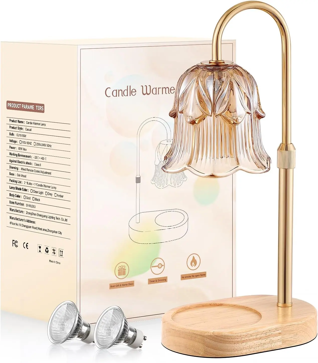 Flower Candle Warmer Lamp, Adjustable Height, 4-Level Dimmable & Timer, Lily of the Valley Vintage Flameless Scent Diffuser w/ 2 Bulbs, Modern Night Light for Living Room Bedroom Porch, Ideal Gift for Mom Women shower Decor Ornaments