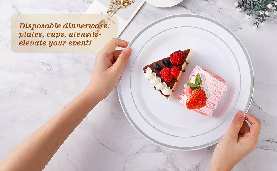 100PCS Silver Plastic Plates, Disposable Party Plates with 50 Dinner Plate and 50 Dessert Plate for Party, Wedding and Birthday 100PCS Silver Plastic Plates, Disposable Party Plates with 50 Dinner Plate and 50 Dessert Plate for Party, Wedding and Birthday