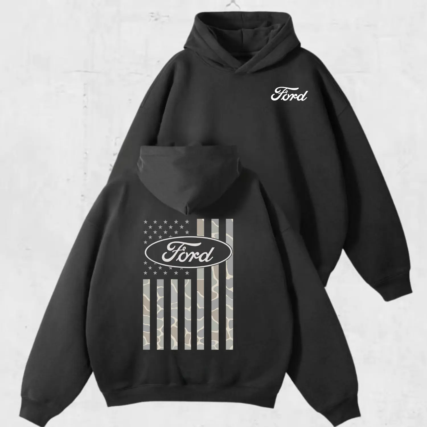 Ford Logo USA Camo Flag Hoodie or Shirt Unisex, Unisex Cotton Casual Streetwear Top Womenswear