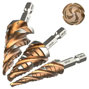 M35 Cobalt HSS Step Drill Bit Set, Four Spiral Flute Unibit Step Bits 1/8"-7/8" with Wear-Resistant TiAlN Coated, 1/4" Hex Shank for Metal,Stainless Steel, Carbon Steel,, Plastic (3Pcs)