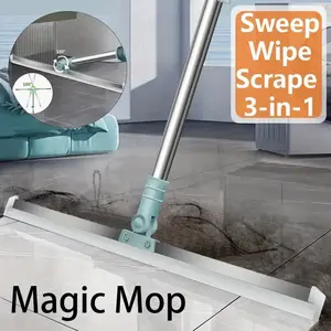 3-in-1 Magic Broom with Scraper and RubberBroom-180oRotating Silicone Head, RetractableMetal Handle, Convenient for Cleaning Wet/DryFloors in Bathroom, Kitchen, Living Room,Bedroom squeegee glass wiper Lightweight Smooth