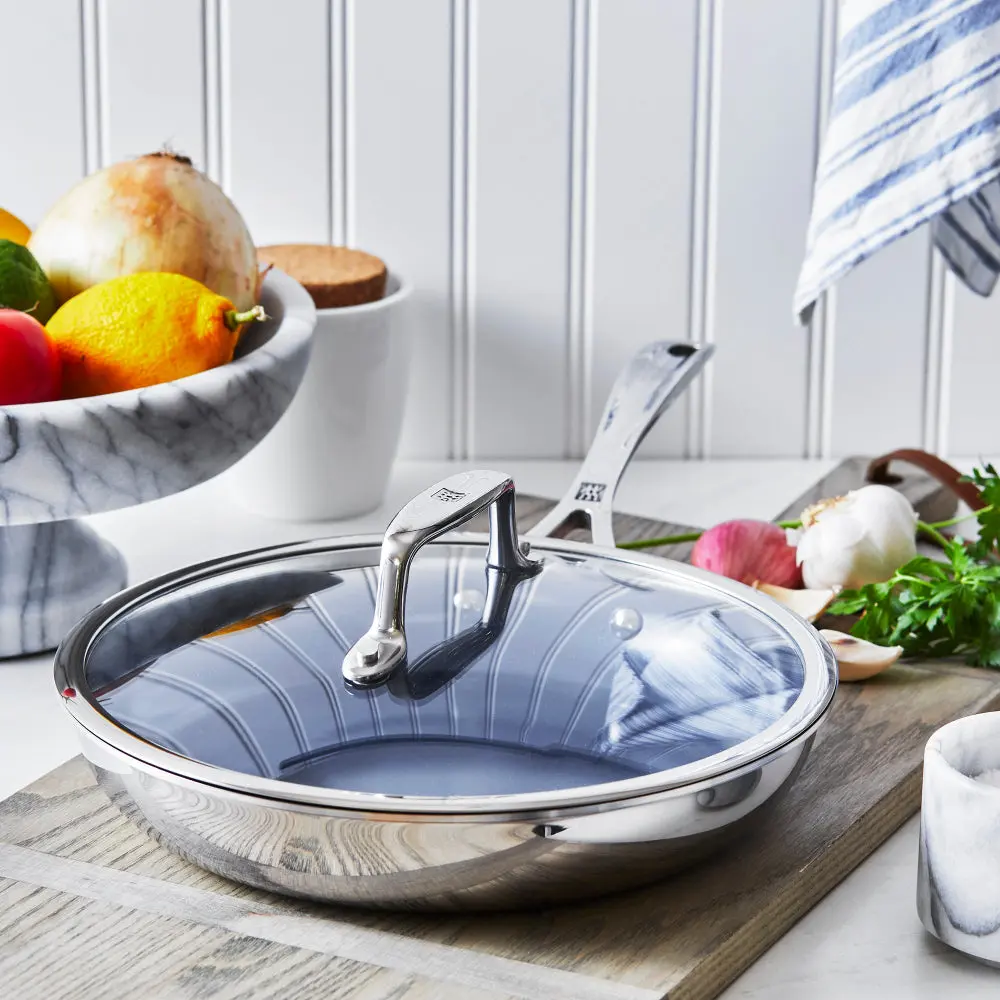 Zwilling Clad CFX  Stainless Steel Ceramic Nonstick 9.5" Fry Pan with Lid Set