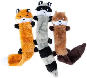 Skinny Peltz - Fox, Raccoon, & Squirrel - No Stuffing Squeaky Dog Toys, Unstuffed Chew Toy for Small & Medium Breeds, Bulk Multi-Pack of 3 Soft Plush Toys, Flat No Stuffing Puppy Toys