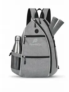 PowerFly Pickleball bag with Earphone Port, Multi-Pocket Design, Water Bottle Holder, Travel and Gym Bag (Grey)