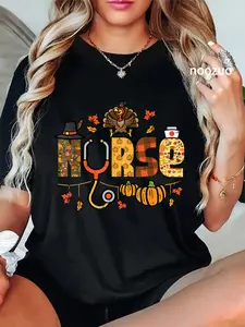 100% Cotton Thanksgiving Nurse Stethoscope Fall Scrub Top ER Men Women T-Shirt
